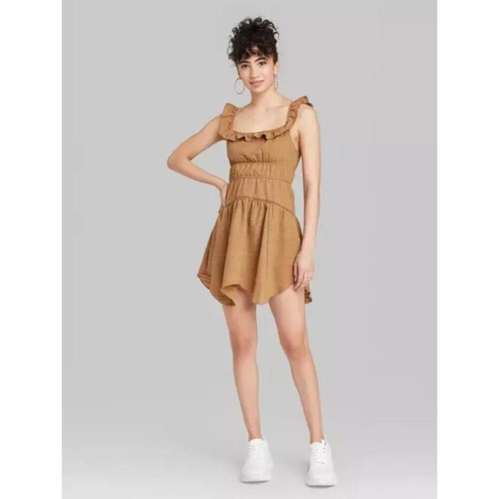 Wild Fable Women's Ruffle Tiered Skater Dress Brown Cognac - Size XS